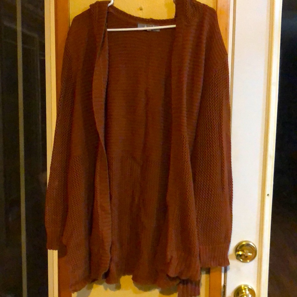 Rust colored hooded cardigan Sz 2x